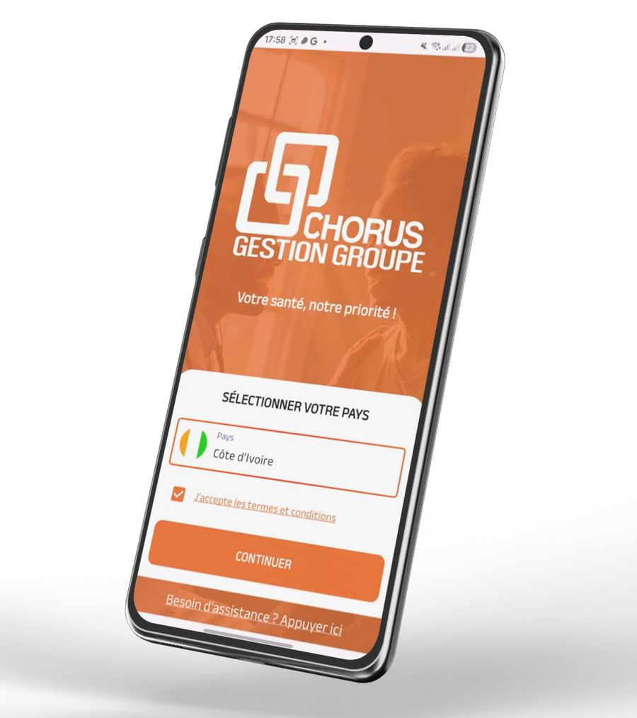 Application mobile Chorus Gestion Groupe — écran de connexion